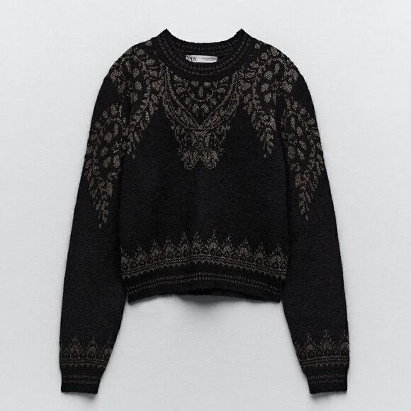 ZARA METALLIC THREAD JACQUARD KNIT SWEATER - Picture 9 of 11